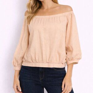 Anthropologie Holding Horses Aria Off Shoulder Top S Pink Stripe Cropped Boho